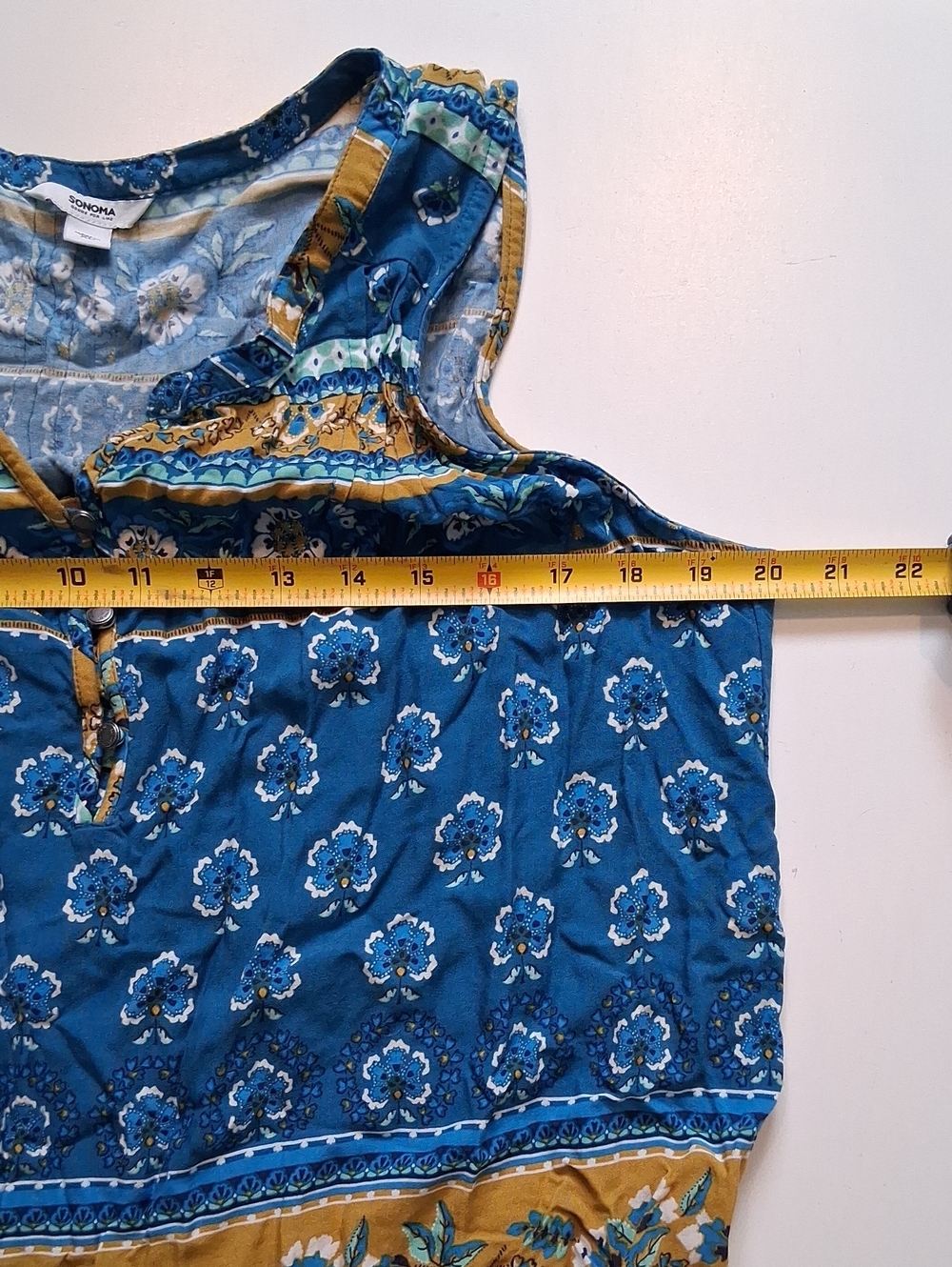 Sleeveless Blue & Mustard Patterned Women's Top - Picture 4 of 4